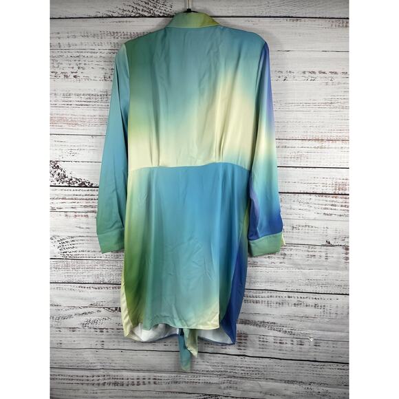 Nicole Miller Dress Women's 16 Blue Green Ombre Twist Front Long Sleeve Shirt - Picture 10 of 11